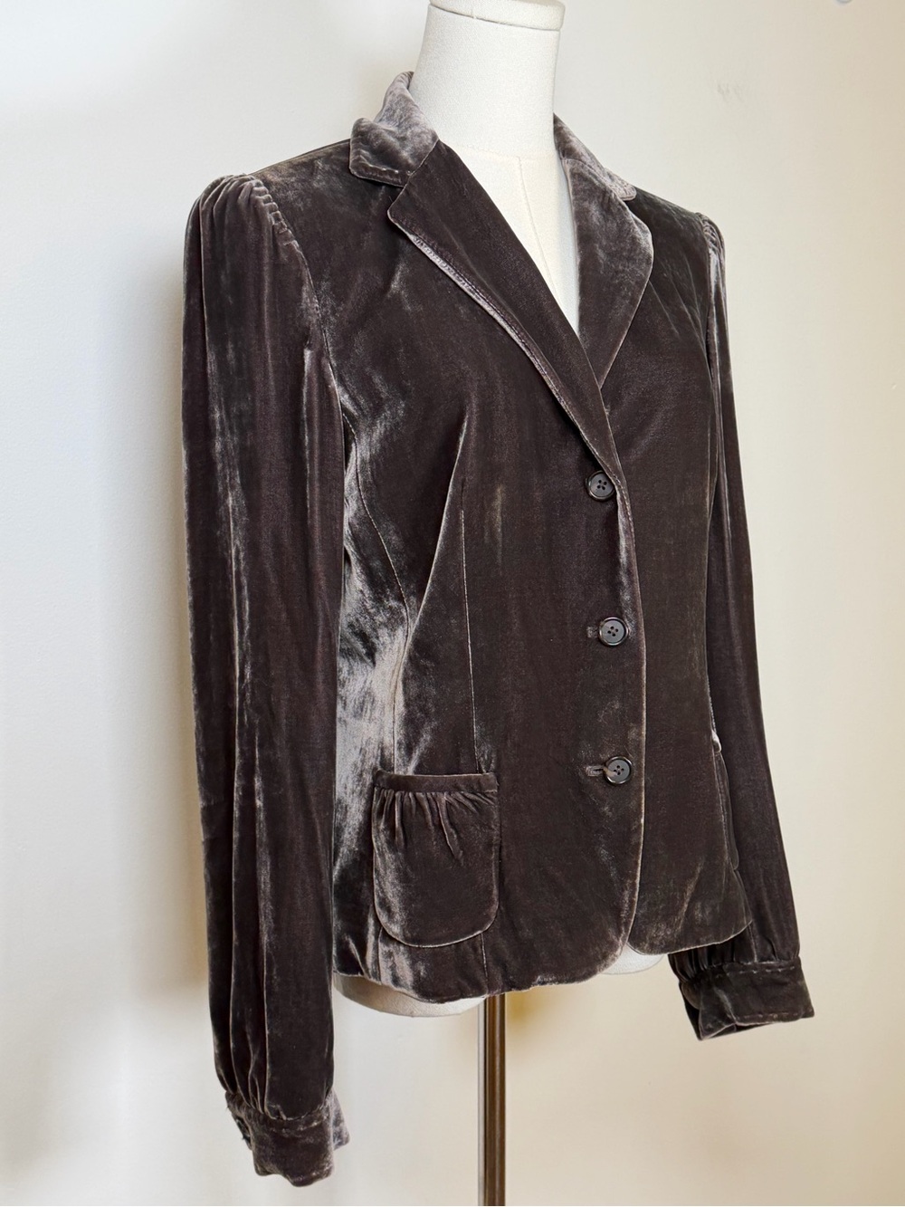 TAHARI Dark Mocha Brown Silk Blend Crushed Velvet Blazer Women’s Size Medium - Picture 5 of 13